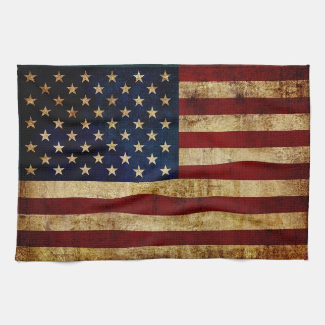 Linge De Cuisine Drapeau USA / Grunged (Horizontal)
