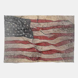 Linge De Cuisine Drapeau vintage Patriotique USA sur mur de pierre