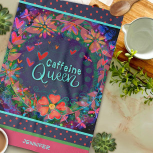 Linge De Cuisine Drôle Caffeine Queen Citation Floral Nom du coeur