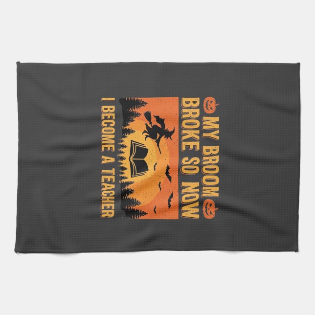 Linge De Cuisine Drôle de professeur d'Halloween Balai cassé Design (Horizontal)