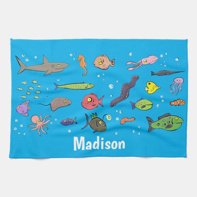 Linge De Cuisine Drôle des créatures marines dessin motif (Horizontal)