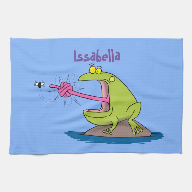 Linge De Cuisine Drôle dessin animé de grenouille et mouche (Horizontal)