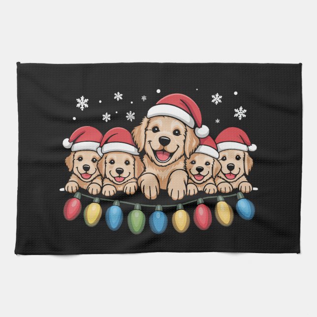 Linge De Cuisine Drôle Golden Retriever Christmas Chien Chien Chien (Horizontal)