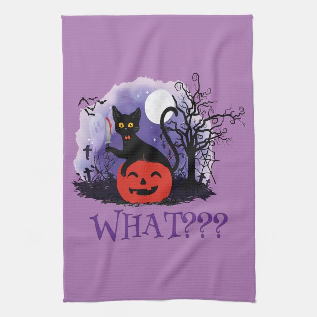 Linge De Cuisine Drôle Halloween Bewitched Chat noir Quoi? (Vertical)