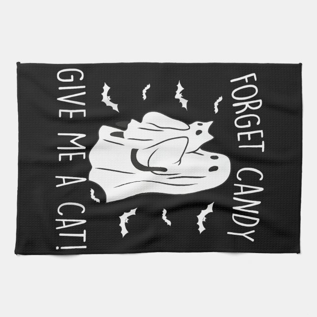 Linge De Cuisine Drôle Halloween Cat Ghost Oublier Candy Donner Moi (Horizontal)