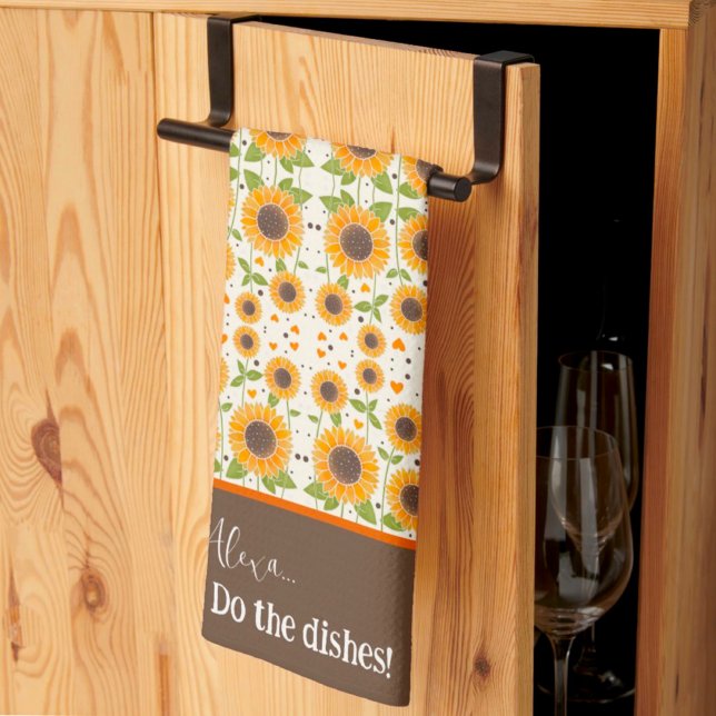 Linge De Cuisine Drôle Happy Sunflower Custom Alexa Citation (Créateur téléchargé)