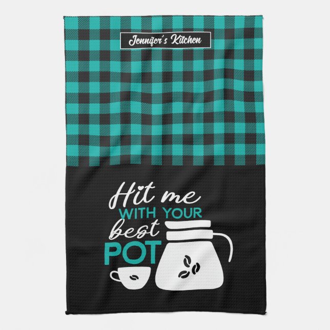Linge De Cuisine Drôle Lover Caféine Addict Plaid Motif (Vertical)