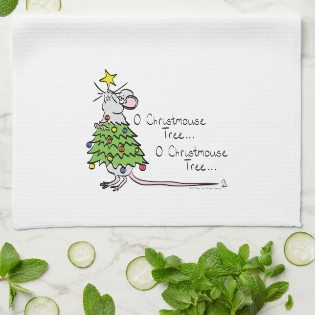 Linge De Cuisine Drôle Noël mignon Souris Arbre Cartoon (Plié)
