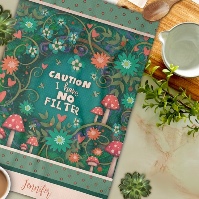 Linge De Cuisine Drôle Pas Filtre Citation Floral Champhroom Nom Ve (Créateur téléchargé)