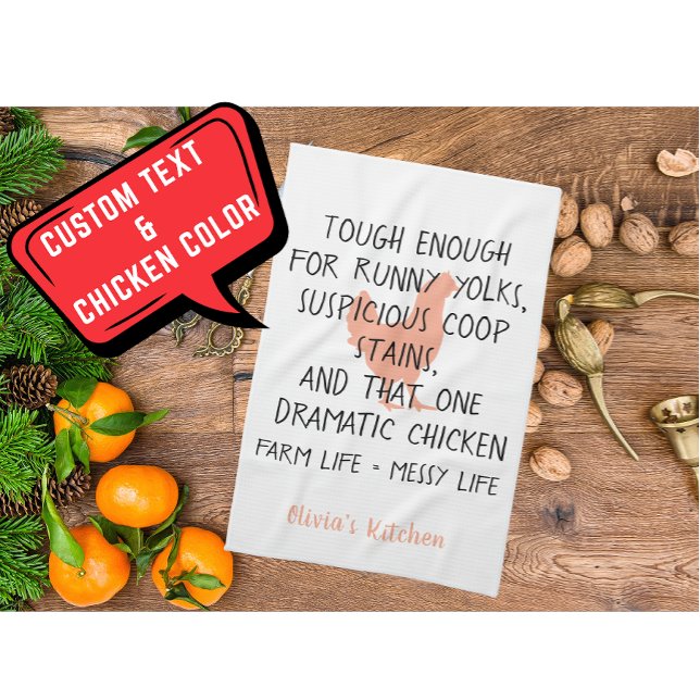 Linge De Cuisine Drôle propriétaire de la ferme de poulet Nom perso (Modern Custom Text Chicken Farm Owner name orange black kitchen towel)