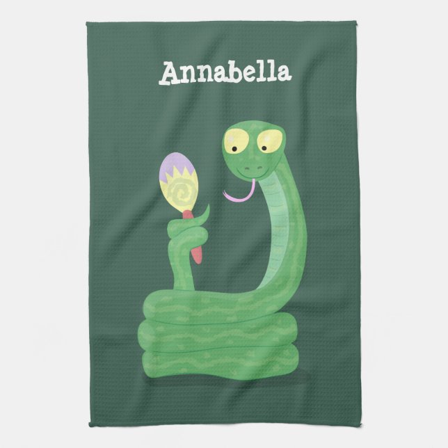 Linge De Cuisine Drôle serpent vert avec caricature maraca (Vertical)