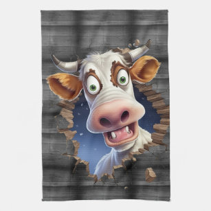 Linge De Cuisine Drôle vache peeking caricature animaux de la ferme