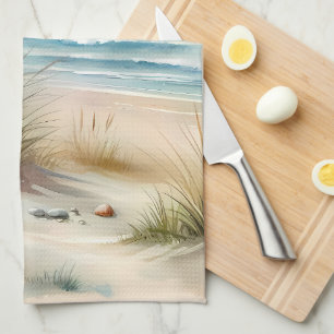 Linge De Cuisine Dunes Côtières Pastel à l'Aquarelle