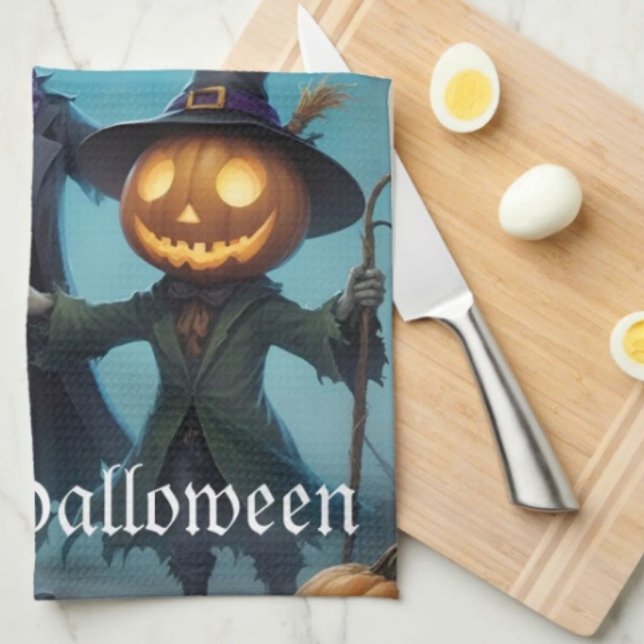 Linge De Cuisine Duo Citrouille éffrayant d'Halloween (Kitchen Towel 16”X24” poly-blend machine washable. )