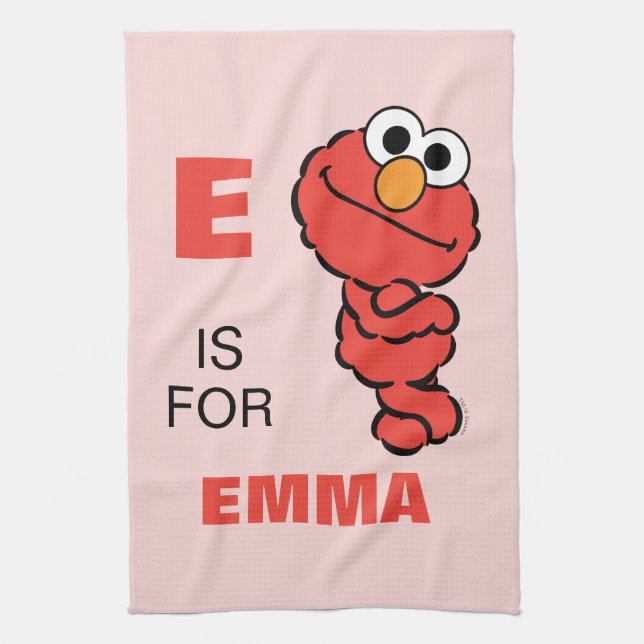 Linge De Cuisine E est pour Elmo | Ajouter Votre Nom (Vertical)