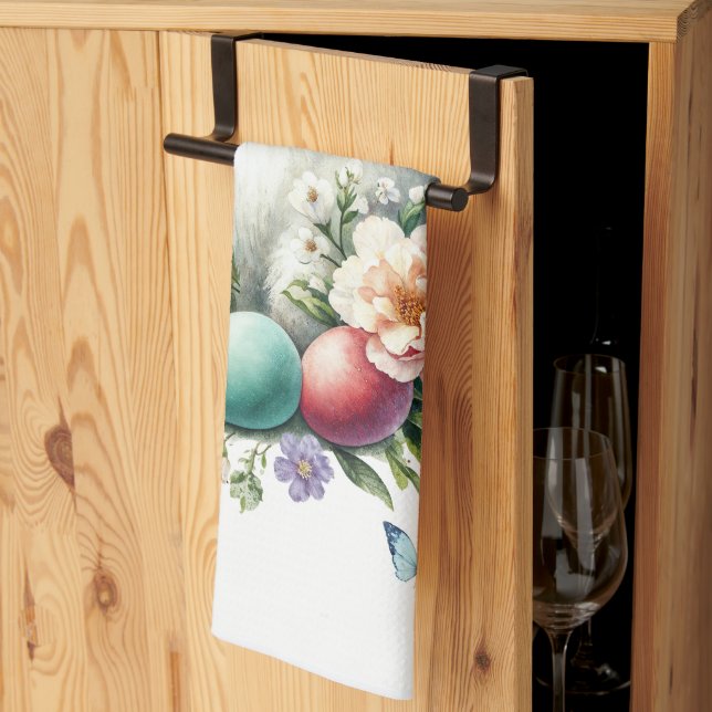 Linge De Cuisine Easter Aquarelle Lapin, Oeufs & Fleurs (Pliage en tiers)