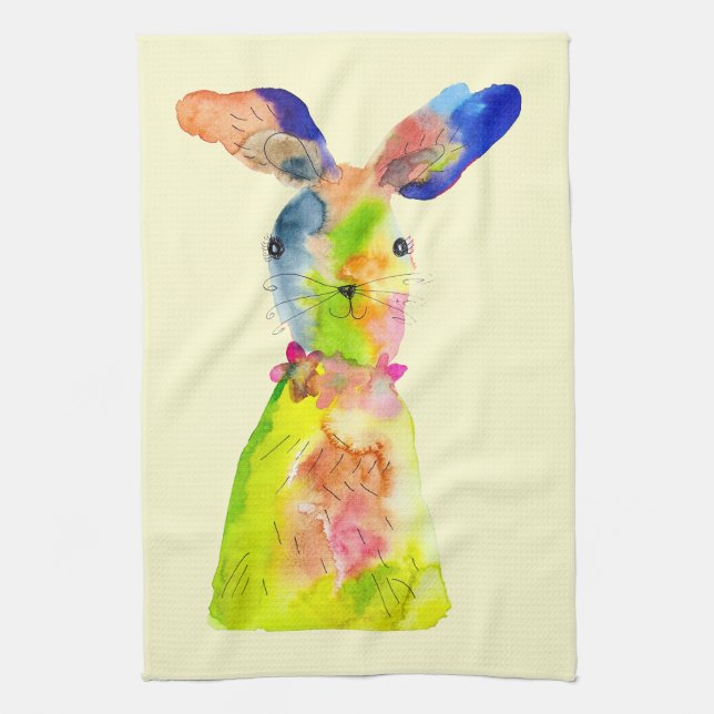 Linge De Cuisine Easter bunny cute watercolor (Vertical)