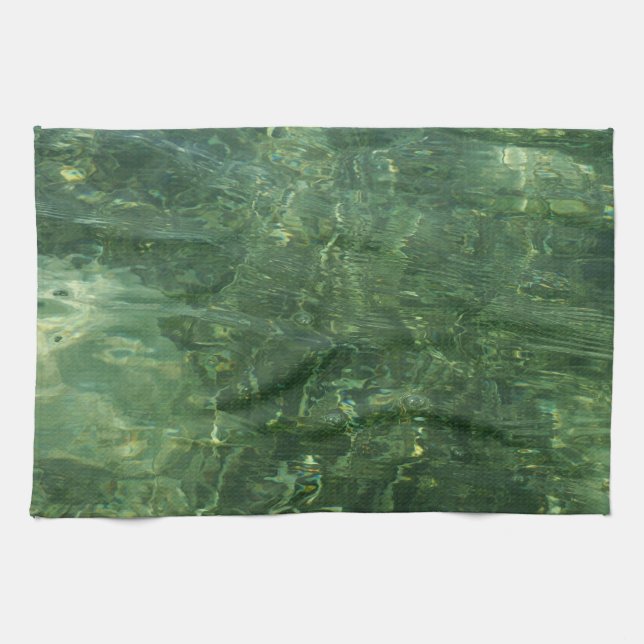 Linge De Cuisine Eau au-dessus de l'herbe marine II (bleu et vert)  (Horizontal)