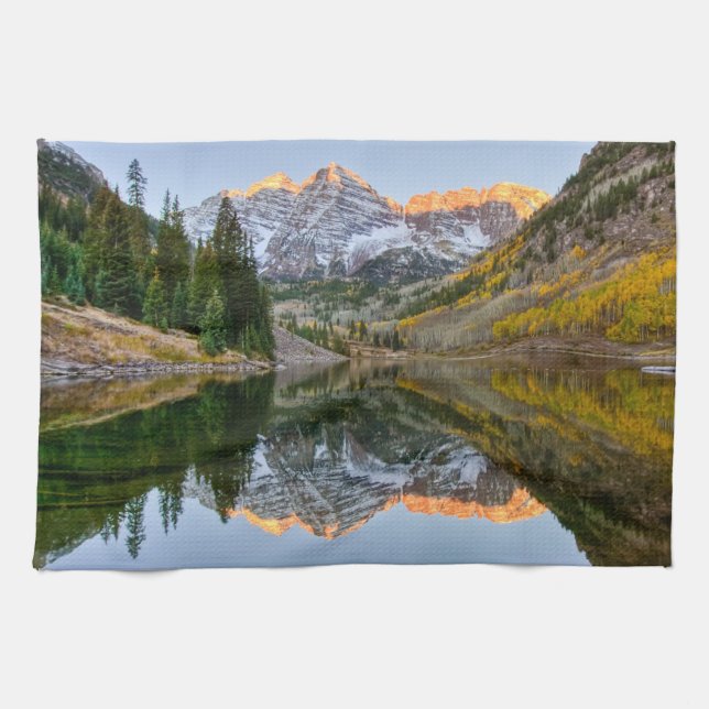 Linge De Cuisine Eau | Maroon Bells Lake Aspen Trees (Horizontal)