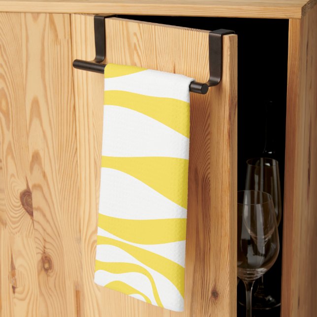 Linge De Cuisine Ebb et flux 4 en citron jaune et blanc (Pliage en tiers)
