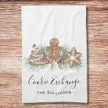 Linge De Cuisine Échange de cookies<br><div class="desc">Cette serviette de cuisine Cookie Exchange Party est décorée de biscuits d'aquarelle,  de verdure festive et de baies. Facile à personnaliser. Parce que nous créons notre oeuvre,  vous ne trouverez pas cette image exacte d'autres designers. Aquarelle originale © Michele Davies.</div>