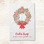 Linge De Cuisine Échange de cookies de Noël<br><div class="desc">Cette serviette de cuisine Cookie Swap est décorée d'une couronne d'aquarelle de biscuits de Noël et de verdure saisonnière. Facile à personnaliser. Aquarelle originale © Michele Davies.</div>