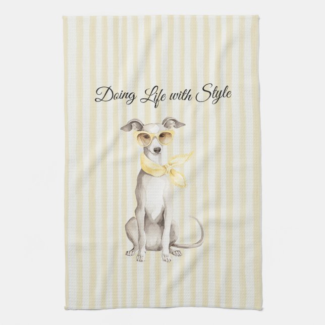 Linge De Cuisine Écharpe jaune doux Chien blanc  (Vertical)