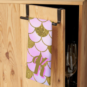 Linge De Cuisine Échelle de sirène Motif Purple Gold Parties scinti