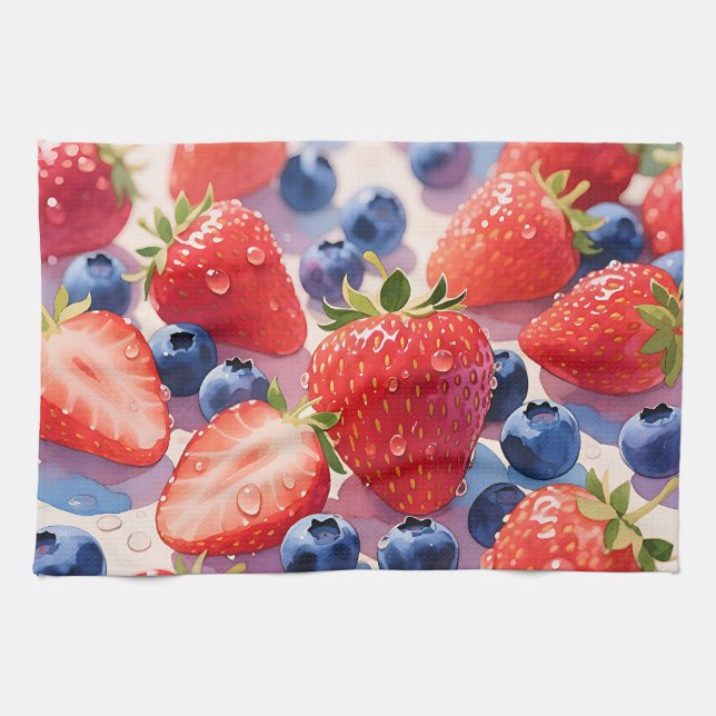 Linge De Cuisine Éclat de fraise et de myrtille frais (Horizontal)