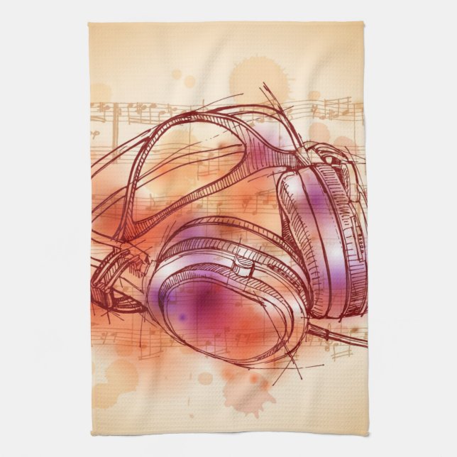 Linge De Cuisine Écouteurs sur un arrière - plan et des notes (Vertical)