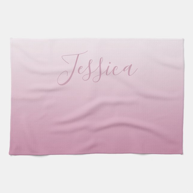 Linge De Cuisine Écriture élégante & ombre rose (toute couleur) mod (Horizontal)