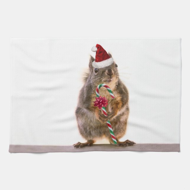 Linge De Cuisine Écureuil de Noël avec du sucre de canne (Horizontal)