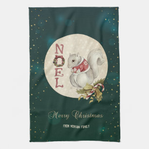 Linge De Cuisine Écureuil de Noël vintage, Flocons de neige
