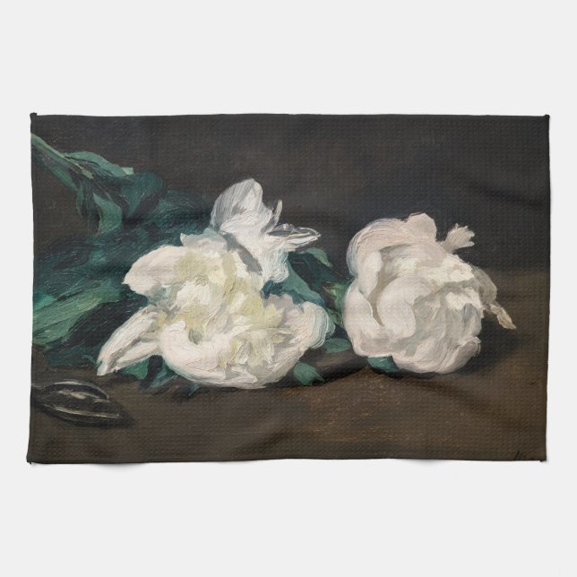 Linge De Cuisine Edouard Manet - Branche de pivoines blanches, séca (Horizontal)