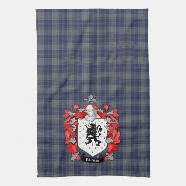 Linge De Cuisine Edwards Family Crest et Tartan (Vertical)