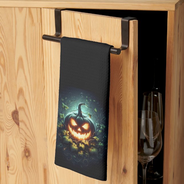 Linge De Cuisine Éffrayant nature brillant Halloween citrouille (Pliage en tiers)