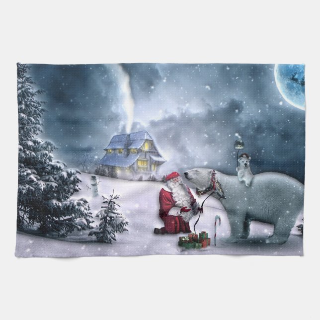 Linge De Cuisine Église Santa Claus et Polar Bear (Horizontal)