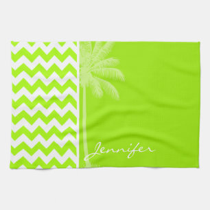 Linge De Cuisine Electric Neon Lime Green Chevron; Tropical Palm