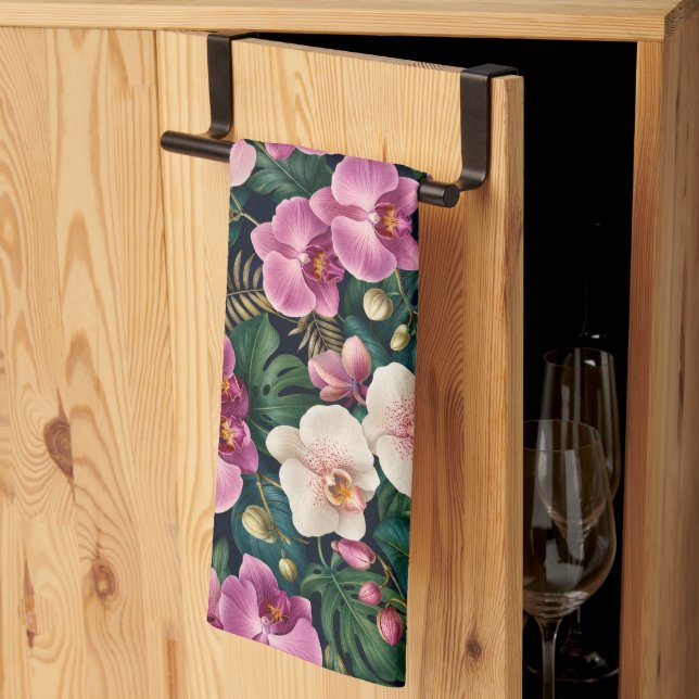 Linge De Cuisine Élégance Botanique d'Orchidée Tropicale (Pliage en tiers)