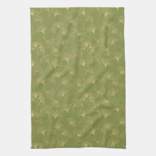 Linge De Cuisine Élégance Ginkgo Émeraude – Botanique Luxueuse Or 3