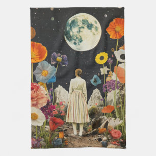 Linge De Cuisine Élégance Lune - Vue arrière de la femme avec Lune 