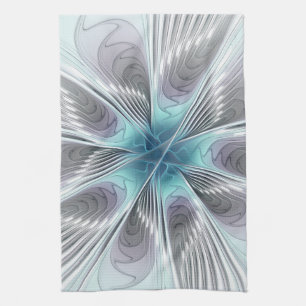 Linge De Cuisine Elégance Moderne Bleu Gris Blanc Fractage Art Flow