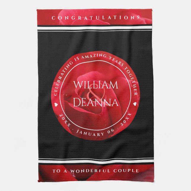 Linge De Cuisine Élégant 15e 26e 36e anniversaire de Mariage Rose (Vertical)