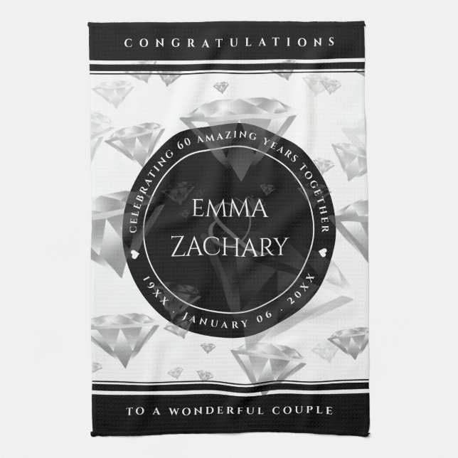 Linge De Cuisine Élégant 60ème 75ème anniversaire de Mariage de dia (Vertical)