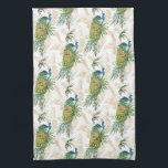 Linge De Cuisine Elégant aquarelle moderne Peacock motif floral<br><div class="desc">Ce superbe design présente un magnifique paon assis dans un feuillage tropical. L'arrière - plan a diverses illustrations en or de paons sur un arrière - plan blanc #paon #oiseau #animal #nature #tropicale #cuisinouettes #serviettes #cuisine #cuisine #salle à manger #décoration #décoration #intérieur #intérieurs #décoration #design #design #cadeaux</div>