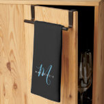 Linge De Cuisine Élégant Black Sky Blue Script Monogramme moderne<br><div class="desc">Élégant Black Sky Blue Script Monogram serviette de cuisine. Un élégant monogramme de scénario bleu ciel combiné à une police blanche propre san-serif fait pour un look contemporain.</div>