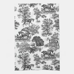 Linge De Cuisine Elégant Black White Rustic Horses Toile