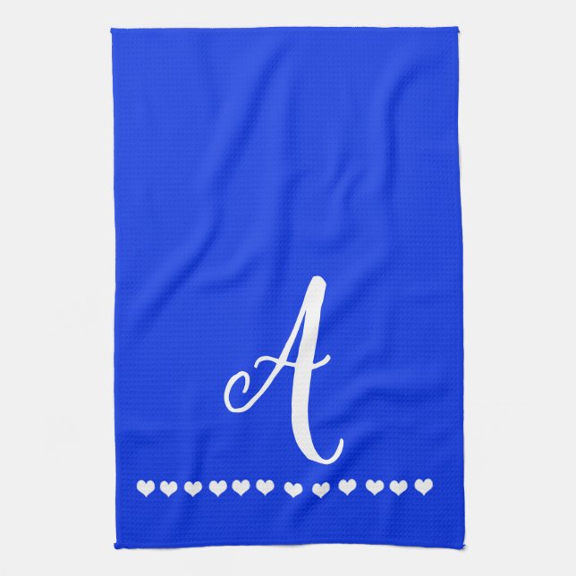 Linge De Cuisine Élégant bleu et blanc Monogramme initial (Vertical)