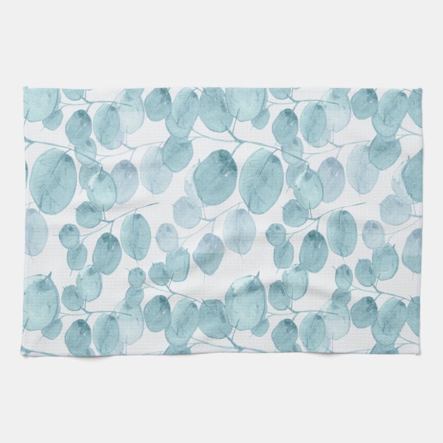 Linge De Cuisine Elégant bleu Feuille Ditsy Motif | (Horizontal)