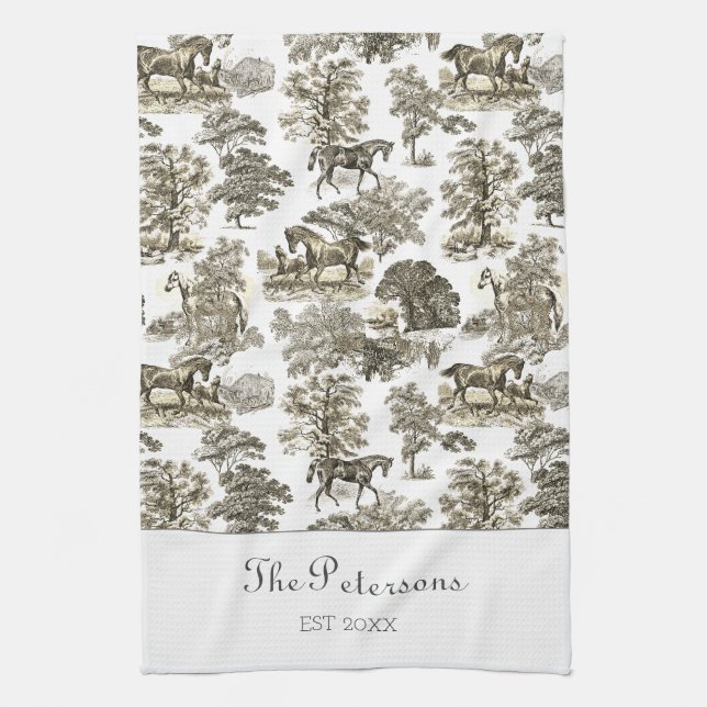 Linge De Cuisine Elégant Cheval Beige Toile Rustique Ferme (Vertical)